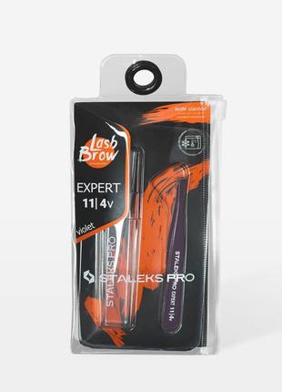 Пінцет для брів фіолетовий staleks pro expert 11 type 4, догляд за бровами, пінцет для вищипування брів4 фото