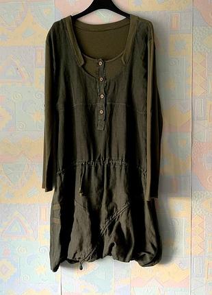 Комбинированное льняное платье италия