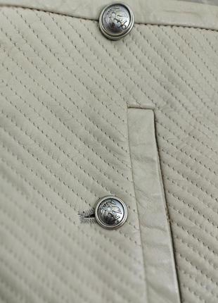 Кожаный бежевый жакет куртка на пуговицах серебро стежка massimo dutti3 фото