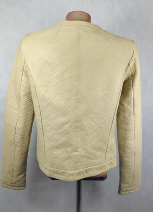 Кожаный бежевый жакет куртка на пуговицах серебро стежка massimo dutti8 фото