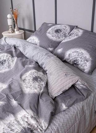 Двоспальне простирадло 200х220 квіти кульбаби сірий бязь голд люкс віталіна