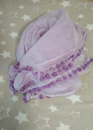 Шикарное парео с помпонами шелк и хлопок