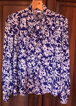 Синя блуза з бантом