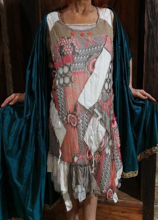 Сукня з рюшами сітка міді в принт візерунок у бохо стилі печворк3 фото