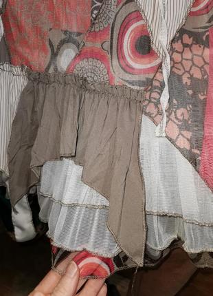 Сукня з рюшами сітка міді в принт візерунок у бохо стилі печворк6 фото
