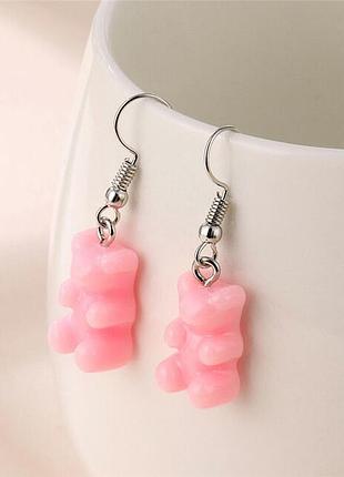 Серьги детские мишки конфеты желейки нежно розовые