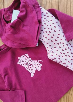 Комплект для дівчинки лонгслів, легінси та слинявчик, зріст 50-56, 86-92, колір бордовий, рожевий3 фото