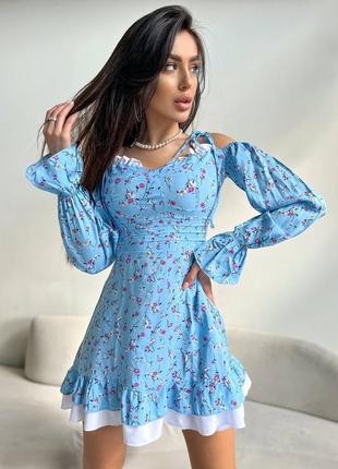 Стильное классическое классное красивое хорошенькое удобное модное трендовое простое платье голубое1 фото