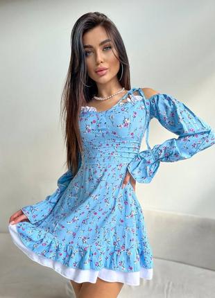 Стильное классическое классное красивое хорошенькое удобное модное трендовое простое платье голубое4 фото