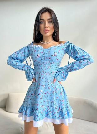 Стильное классическое классное красивое хорошенькое удобное модное трендовое простое платье голубое2 фото