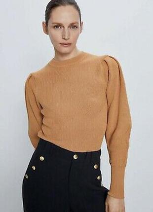 Новая коллекция! стильный вязаный свитер, кофта с объемным рукавом, zara, рр l-xl1 фото