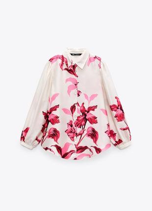 Новая коллекция! стильная блуза рубашка квітковий принт, сатин, zara, рр m-l-xl