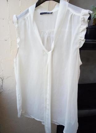 Белая блуза туника молочная с воланами рюш  шифон от atmosphere2 фото
