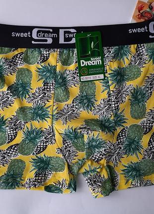 Труси боксери чоловічі бамбукові з ананасами кольорові яскраві різні кольори