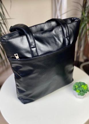 Черная женская сумка шоппер экокожа стильная универсальная
