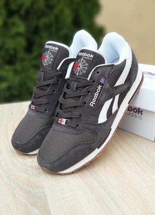 Отличные мужские кроссовки reebok classic dark brown тёмно-коричневые