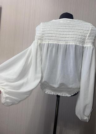 Винтажная  вышиванка молочная белая блуза с широкими рукавами и вышивкой3 фото