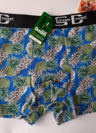 Труси боксери чоловічі бамбукові з ананасами кольорові яскраві