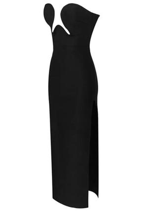 Платье вечернее ,без бретелек с открытой спиной и разрезом, черное длинное облегающее бандажное платье рмакси, элегантное вечернее платье, платья4 фото