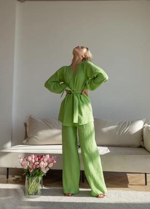 Яркий салатовый детвора детвора кимоно, домашний костюм, комплект для дома и сна из муслина4 фото