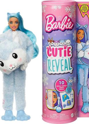 Лялька barbie хаскі, барбі зимовий блиск barbie cutie reveal husky plush doll, з аксесуарами