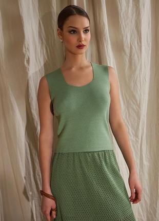 Літня трикотажна в'язана майка оливкового кольору. модель 2517 trikobakh