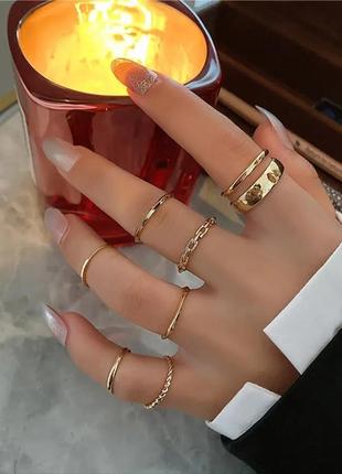 Набір колечок золотисті колечка кільця перстні каблучки в стилі панк рок мінімалістичні колечка