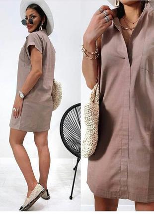 Жіноча лляна сукня плаття літня із льону міні туніка2 фото