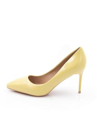 Туфли женские желтые экокожа лакированная каблук булавка