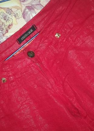 Красные коттоновые брюки с напылением roberto cavalli4 фото