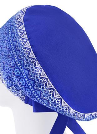 Медицинская шапочка шапка женская тканевая хлопковая многоразовая принт вышиванка синяя2 фото