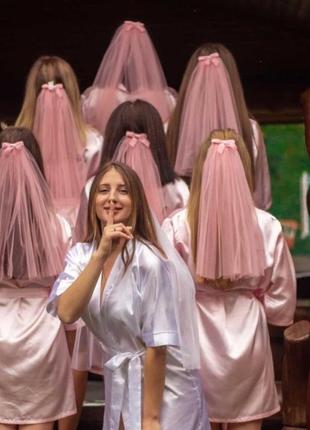 Фата для дівич-вечора персикова (9+1) комплект 50см