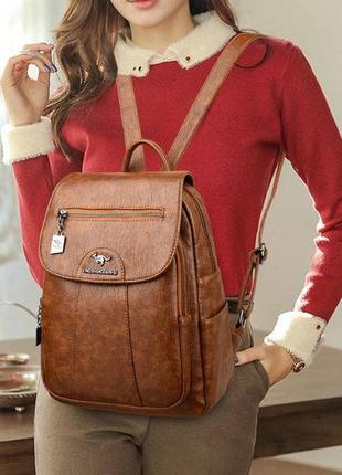 Стильный женский рюкзак кенгуру, минирюкзачок для девушек модный коричневый3 фото