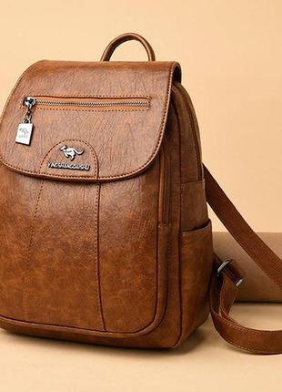 Стильный женский рюкзак кенгуру, минирюкзачок для девушек модный коричневый4 фото