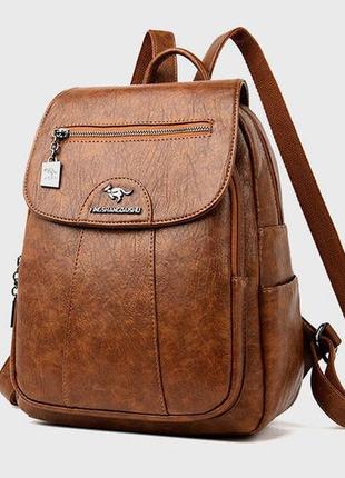 Стильный женский рюкзак кенгуру, минирюкзачок для девушек модный коричневый