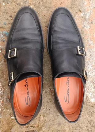 Мужские брендовые итальянские туфли, мокасины santoni calfskin monk shoes8 фото