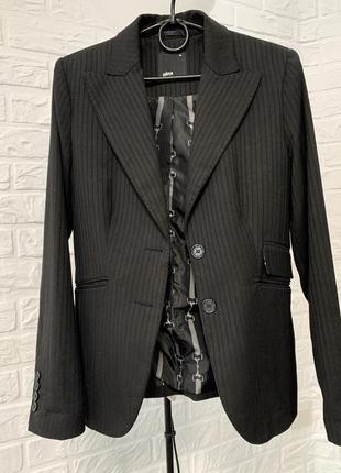 Піджак жакет подовжений трішки приталений чорний в сіру смужку gina tricot2 фото
