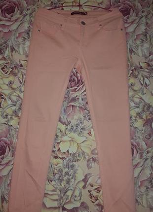 Персиковые/свитло-оранжевые/розовые коттоновые джинсы скинни1 фото