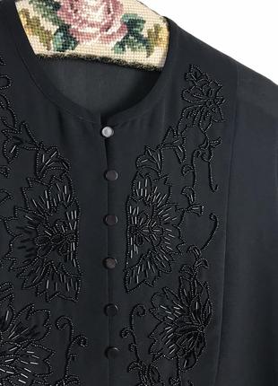 Шифонова ошатна чорна подовжена блуза з вишивкою бісером вінтаж ретро next2 фото