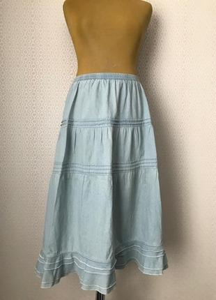 Джинсовая ярусная светло-голубая юбка, размер xl (l-3xl)