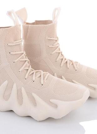 Кроссовки женские летние высокие текстильные кремовые, размер 36,37,38,39,40,41 маломерят