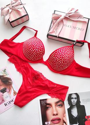 Комплект victoria's secret стрази камни набор набір з камінням бра лифчик бюстгальтер білизна вікторія сікрет белье виктория сикрет