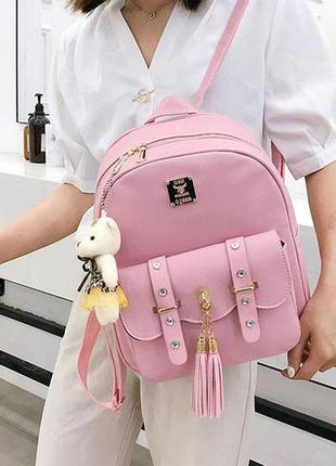 Дитячий комплект рюкзак сумочка клатч гаманець візитниця 4 в 1. рюкзачок сумка дитячий набір рожевий4 фото