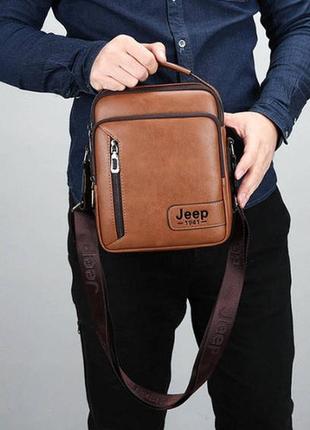 Модная мужская сумка планшет jeep 1941 ежедневная, барсетка сумка-планшет для мужчин эко кожа светло-коричневый5 фото