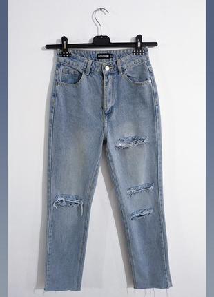 Джинсы прямые с высокой посадкой prettylittlething denim jeans