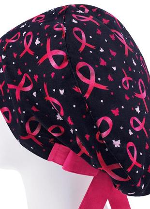 Медична шапочка шапка жіноча тканинна багаторазова принт ракові стрічки3 фото