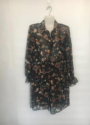 Красивое шифоновое платье рубашка в цветочный принт1 фото
