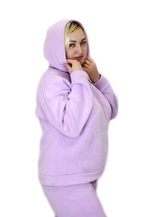 Женский спортивный теплый костюм на флисе батал сиреневый 2xl/3xl5 фото