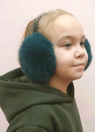 Хутряні навушники дитячі з кролика, зелені