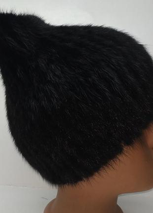 Норковая шапка женская  кошка николь черный4 фото